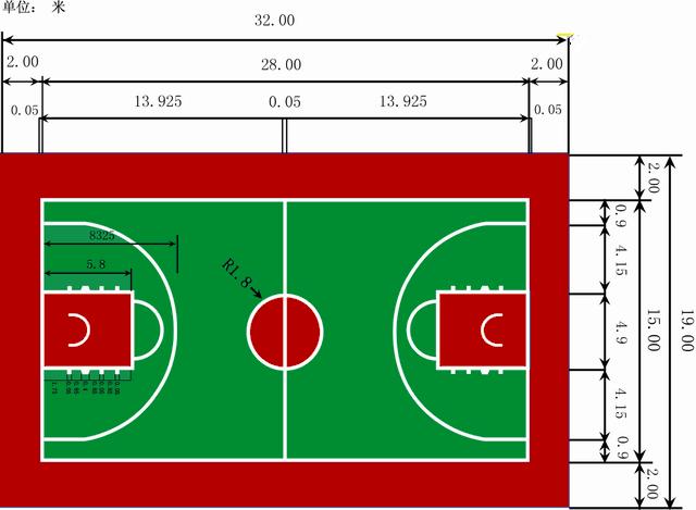 標(biāo)準(zhǔn)硅pu籃球場(chǎng)畫(huà)線圖